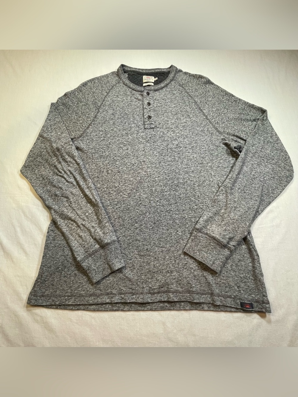Faherty Shirt Mens M Henley Gray Heathered Organic Cotton Minimalist Preppy